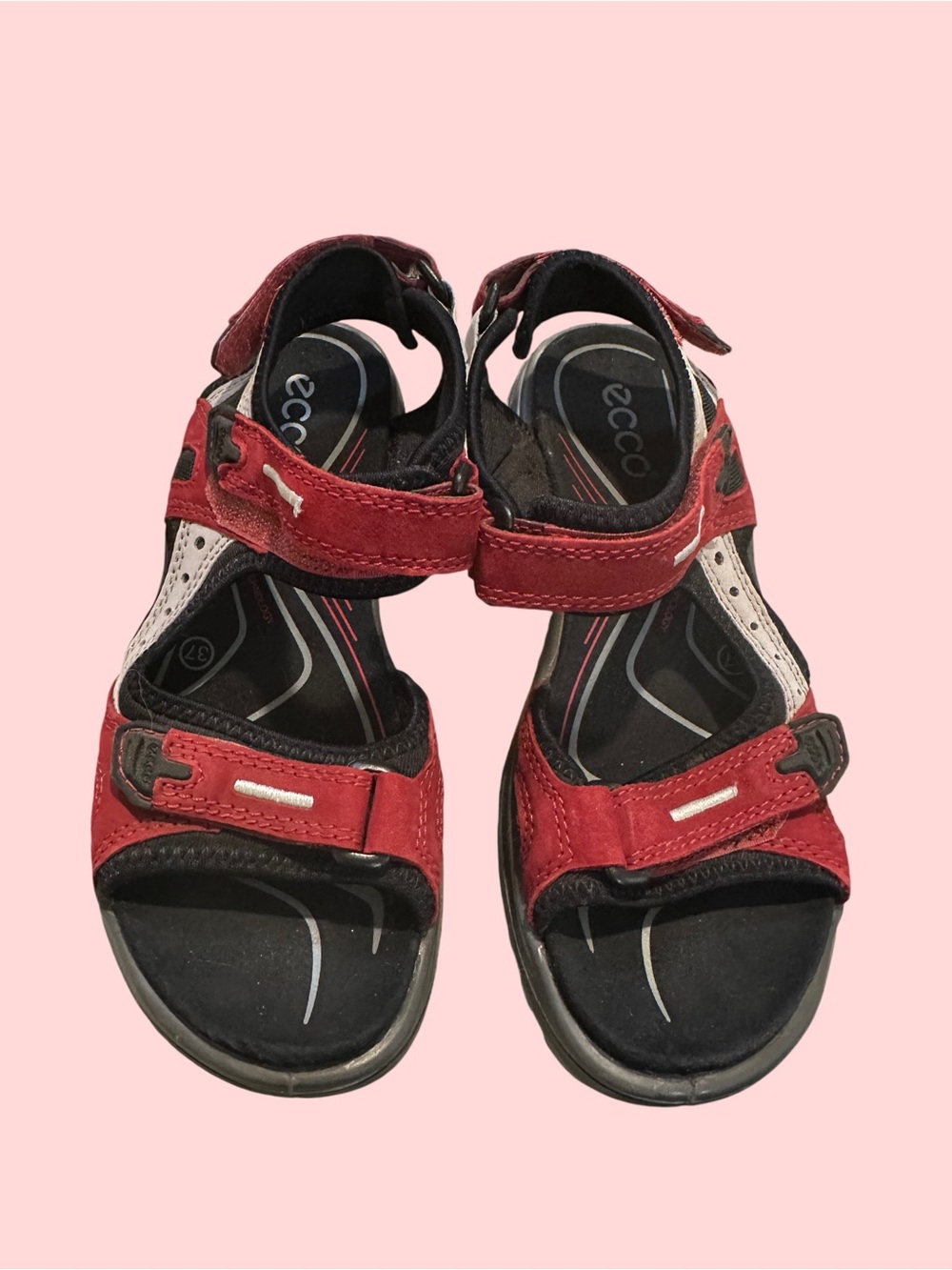 Ecco Red and White Open-Toe Adjustable Sandals - Picture 7 of 8